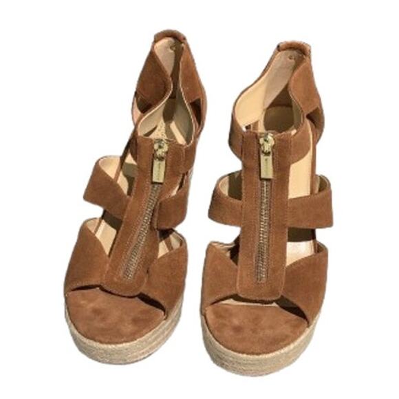 Michael Kors Damita Espadrille Wedge Sandals 9.5M – Suede, Zip Front, Summer - Picture 1 of 7
